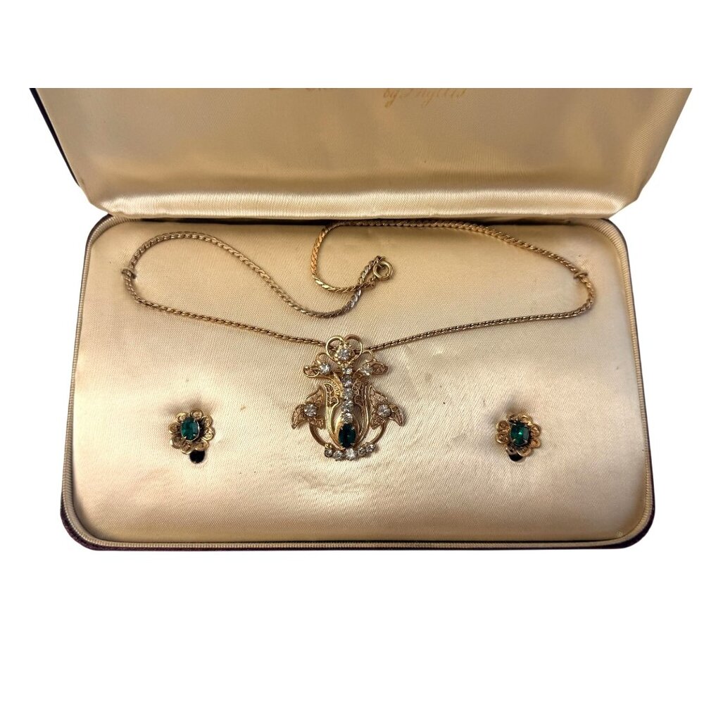 Vintage Gold Electroplate Scitarelli Creations Necklace Earrings Set w Tag & Box - Picture 6 of 16